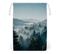 FHESDCW Blue Green Tree Landscape Drawstring Bag Canvas, Reusable Travel Jewelry Pouches, Washable Storage Bags for Gift, Candy, Cosmetics 20 * 25cm