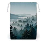 FHESDCW Blue Green Tree Landscape Drawstring Bag Canvas, Reusable Travel Jewelry Pouches, Washable Storage Bags for Gift, Candy, Cosmetics 12 * 18cm