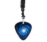 FHESDCW Blue Nebula Guitar Pick Necklace, Titanium Steel Guitar Pick with 23Inch Black Cord, Unique Music Jewelry Gift for Men Women