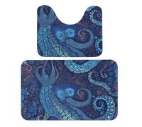 FHESDCW Blue Octopus Bathroom Rugs Set 2 Piece - Super Soft Coral Fleece Bath Rug & U-Shaped Toilet Mat Non-Slip Absorbent Floor Mat for Bathroom, Living Room, Bedroom 19.7"x31.5"