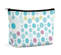 FHESDCW Blue Polka Dot Pattern Makeup Bag for Women PU Leather Waterproof Cosmetic Bag with Zipper Portable Travel Makeup Organizer