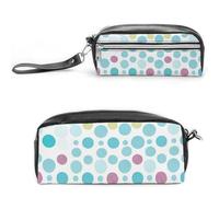 FHESDCW Blue Polka Dot Pattern Pencil Case Large Capacity with Zipper, Hanging Water Proof Cosmetic Bag for Travel, Vintage Leather Pencil Pouch for Women Men