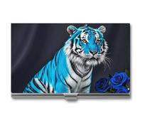 FHESDCW Blue Rose Tiger Business Card Holder for Men & Women, Professional Card Case with Buckle Style Shut, Compact And Portable Metal Case for Office Workers, style, One Size, Classic