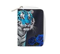 FHESDCW Blue Rose Tiger Card Holder for Men Women, Leather Credit Card Holder with 20 Card Slots Small Purse with Zipper