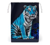 FHESDCW Blue Rose Tiger Drawstring Bag Canvas, Reusable Travel Jewelry Pouches, Washable Storage Bags for Gift, Candy, Cosmetics 20 * 25cm