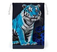 FHESDCW Blue Rose Tiger Drawstring Bag Canvas, Reusable Travel Jewelry Pouches, Washable Storage Bags for Gift, Candy, Cosmetics 12 * 18cm