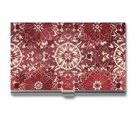 FHESDCW Bohemian Style Deep Red Flowers Business Card Holder for Men & Women, Professional Card Case with Buckle Style Shut, Compact And Portable Metal Case for Office Workers, style, One Size