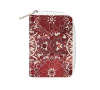 FHESDCW Bohemian Style Deep Red Flowers Card Holder for Men Women, Leather Credit Card Holder with 20 Card Slots Small Purse with Zipper