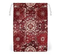 FHESDCW Bohemian Style Deep Red Flowers Drawstring Bag Canvas, Reusable Travel Jewelry Pouches, Washable Storage Bags for Gift, Candy, Cosmetics 20 * 25cm