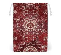 FHESDCW Bohemian Style Deep Red Flowers Drawstring Bag Canvas, Reusable Travel Jewelry Pouches, Washable Storage Bags for Gift, Candy, Cosmetics 12 * 18cm