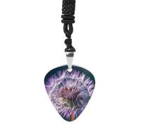 FHESDCW Botany Dandelion Purple Guitar Pick Necklace, Titanium Steel Guitar Pick with 23Inch Black Cord, Unique Music Jewelry Gift for Men Women