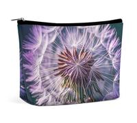 FHESDCW Botany Dandelion Purple Makeup Bag for Women PU Leather Waterproof Cosmetic Bag with Zipper Portable Travel Makeup Organizer