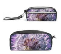 FHESDCW Botany Dandelion Purple Pencil Case Large Capacity with Zipper, Hanging Water Proof Cosmetic Bag for Travel, Vintage Leather Pencil Pouch for Women Men
