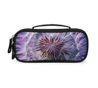 FHESDCW Botany Dandelion Purple Pencil Case with Zipper - Large Capacity, Portable Small Cosmetic Bag for Travel, Vintage PU Leather Pencil Pouch for Women Men