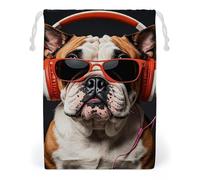 FHESDCW Brightly Colored Bulldogs Drawstring Bag Canvas, Reusable Travel Jewelry Pouches, Washable Storage Bags for Gift, Candy, Cosmetics 12 * 18cm
