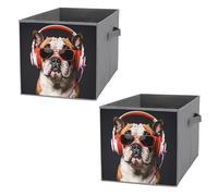 FHESDCW Brightly Colored Bulldogs Foldable Storage Box with Handles, Durable Oxford Storage Cubes, 2PCS Collapsible Closet Organizer for Home, Shelf, Office, Travel