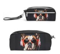 FHESDCW Brightly Colored Bulldogs Pencil Case Large Capacity with Zipper, Hanging Water Proof Cosmetic Bag for Travel, Vintage Leather Pencil Pouch for Women Men
