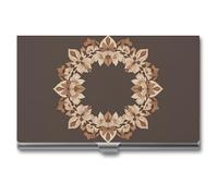 FHESDCW Brown Aesthetic Floral Wreath Business Card Holder for Men & Women, Professional Card Case with Buckle Style Shut, Compact And Portable Metal Case for Office Workers, style, One Size, Classic