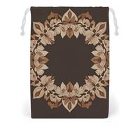 FHESDCW Brown Aesthetic Floral Wreath Drawstring Bag Canvas, Reusable Travel Jewelry Pouches, Washable Storage Bags for Gift, Candy, Cosmetics 20 * 25cm
