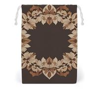 FHESDCW Brown Aesthetic Floral Wreath Drawstring Bag Canvas, Reusable Travel Jewelry Pouches, Washable Storage Bags for Gift, Candy, Cosmetics 12 * 18cm