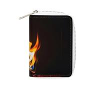 FHESDCW Burning Red Flames Card Holder for Men Women, Leather Credit Card Holder with 20 Card Slots Small Purse with Zipper