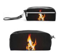 FHESDCW Burning Red Flames Pencil Case Large Capacity with Zipper, Hanging Water Proof Cosmetic Bag for Travel, Vintage Leather Pencil Pouch for Women Men
