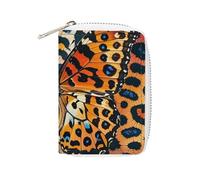 FHESDCW Butterfly Leopard Print Card Holder for Men Women, Leather Credit Card Holder with 20 Card Slots Small Purse with Zipper