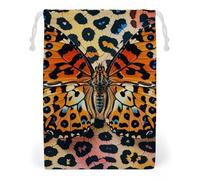 FHESDCW Butterfly Leopard Print Drawstring Bag Canvas, Reusable Travel Jewelry Pouches, Washable Storage Bags for Gift, Candy, Cosmetics 12 * 18cm