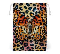 FHESDCW Butterfly Leopard Print Drawstring Bag Canvas, Reusable Travel Jewelry Pouches, Washable Storage Bags for Gift, Candy, Cosmetics 20 * 25cm