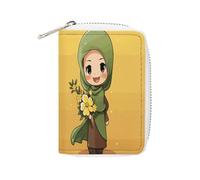 FHESDCW Cartoon Muslim Girl Leather Card Bag Credit Card Holder Zipper Wallet With 20 Card Slots Slim Wallet Debit Card Protector Organizer Case, style, 16x11.5cm
