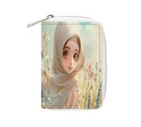 FHESDCW Cartoon Muslim Girl Leather Card Bag Credit Card Holder Zipper Wallet With 20 Card Slots Slim Wallet Debit Card Protector Organizer Case, style, 16x11.5cm