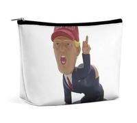 FHESDCW Cartoon President Makeup Bag for Women PU Leather Waterproof Cosmetic Bag with Zipper Portable Travel Makeup Organizer