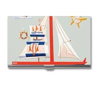 FHESDCW Cartoon Sailing Boat Business Card Holder for Men & Women, Professional Card Case with Buckle Style Shut, Compact And Portable Metal Case for Office Workers, style, One Size, Classic
