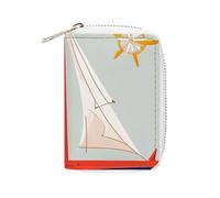 FHESDCW Cartoon Sailing Boat Card Holder for Men Women, Leather Credit Card Holder with 20 Card Slots Small Purse with Zipper