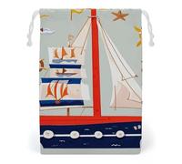 FHESDCW Cartoon Sailing Boat Drawstring Bag Canvas, Reusable Travel Jewelry Pouches, Washable Storage Bags for Gift, Candy, Cosmetics 12 * 18cm