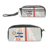 FHESDCW Cartoon Sailing Boat Pencil Case Large Capacity with Zipper, Hanging Water Proof Cosmetic Bag for Travel, Vintage Leather Pencil Pouch for Women Men