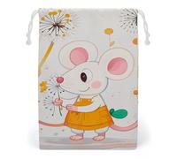 FHESDCW Cartoon White Animals Drawstring Bag Canvas, Reusable Travel Jewelry Pouches, Washable Storage Bags for Gift, Candy, Cosmetics 12 * 18cm