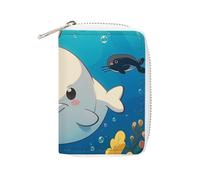 FHESDCW Cartoon White Whale Card Holder for Men Women, Leather Credit Card Holder with 20 Card Slots Small Purse with Zipper