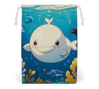 FHESDCW Cartoon White Whale Drawstring Bag Canvas, Reusable Travel Jewelry Pouches, Washable Storage Bags for Gift, Candy, Cosmetics 20 * 25cm