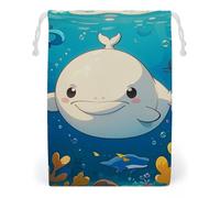 FHESDCW Cartoon White Whale Drawstring Bag Canvas, Reusable Travel Jewelry Pouches, Washable Storage Bags for Gift, Candy, Cosmetics 12 * 18cm