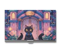 FHESDCW Cat And Magic Castle Gate Business Card Holder for Men & Women, Professional Card Case with Buckle Style Shut, Compact And Portable Metal Case for Office Workers, style, One Size, Classic