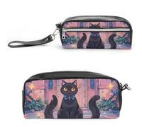 FHESDCW Cat And Magic Castle Gate Pencil Case Large Capacity with Zipper, Hanging Water Proof Cosmetic Bag for Travel, Vintage Leather Pencil Pouch for Women Men