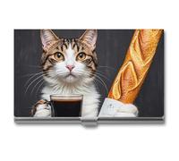 FHESDCW Cat Bread Coffee Business Card Holder for Men & Women, Professional Card Case with Buckle Style Shut, Compact And Portable Metal Case for Office Workers, style, One Size, Classic