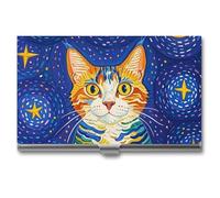 FHESDCW Cat Looking at Stars Business Card Holder for Men & Women, Professional Card Case with Buckle Style Shut, Compact And Portable Metal Case for Office Workers, style, One Size, Classic