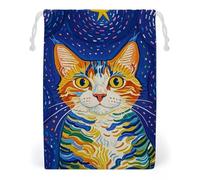 FHESDCW Cat Looking at Stars Drawstring Bag Canvas, Reusable Travel Jewelry Pouches, Washable Storage Bags for Gift, Candy, Cosmetics 12 * 18cm