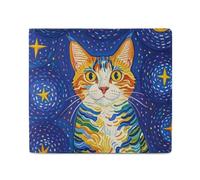 FHESDCW Cat Looking at Stars Wallet Elegant Leather Wallets with ID Window & 2 Card Slots, Slim Bifold Wallet for Men Women