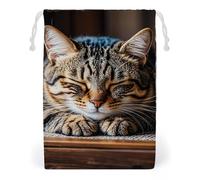 FHESDCW Cat Sleeping Drawstring Bag Canvas, Reusable Travel Jewelry Pouches, Washable Storage Bags for Gift, Candy, Cosmetics 12 * 18cm
