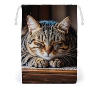 FHESDCW Cat Sleeping Drawstring Bag Canvas, Reusable Travel Jewelry Pouches, Washable Storage Bags for Gift, Candy, Cosmetics 20 * 25cm