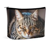 FHESDCW Cat Sleeping Makeup Bag for Women PU Leather Waterproof Cosmetic Bag with Zipper Portable Travel Makeup Organizer