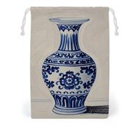 FHESDCW Chinese Blue Porcelain Vase Drawstring Bag Canvas, Reusable Travel Jewelry Pouches, Washable Storage Bags for Gift, Candy, Cosmetics 12 * 18cm